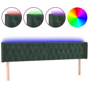 vidaXL Tête de lit à LED Vert foncé 203x16x78/88 cm Velours