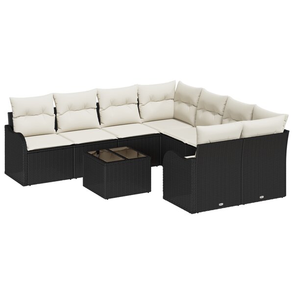 Ensemble de canapé de jardin 9 pièces vidaXL avec coussins noir poly rotin