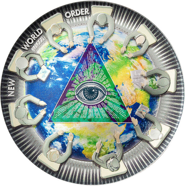 Monnaie NEW WORLD ORDER Great Conspiracies 2 Oz Argent 10$ Palau 2021