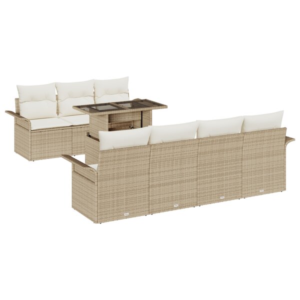 Ensemble de sofa de jardin 8 pièces avec coussins en rotin poly beige