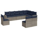 vidaXL Salon de jardin 10 Pièces avec coussins gris résine tressée