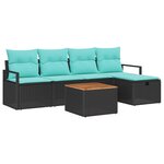vidaXL Ensemble de canapé de jardin avec coussin 6 Pièces Noir Poly rotin