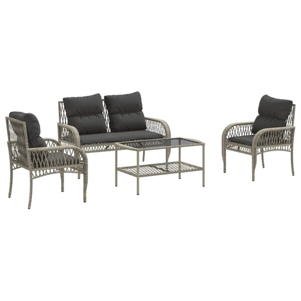 vidaXL Salon de jardin 4 Pièces avec coussins gris clair résine tressée