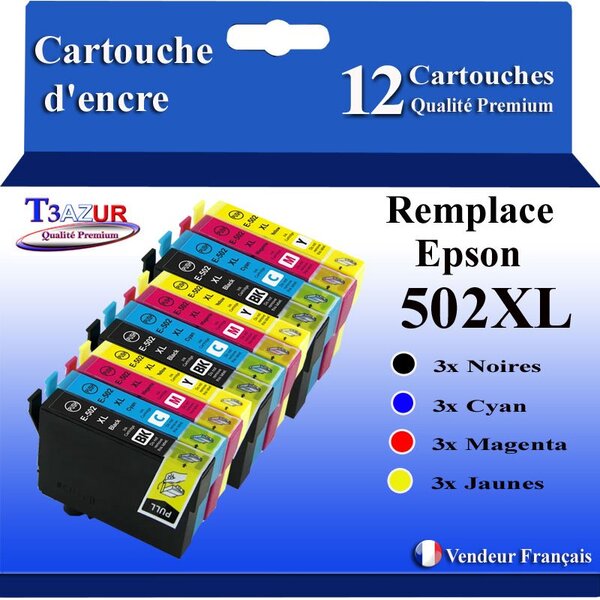 T3AZUR - 12x Cartouches compatibles avec Epson WorkForce WF-2860DWF  WF-2865DWF  WF-2880DWF  WF-2885DWF  502XL