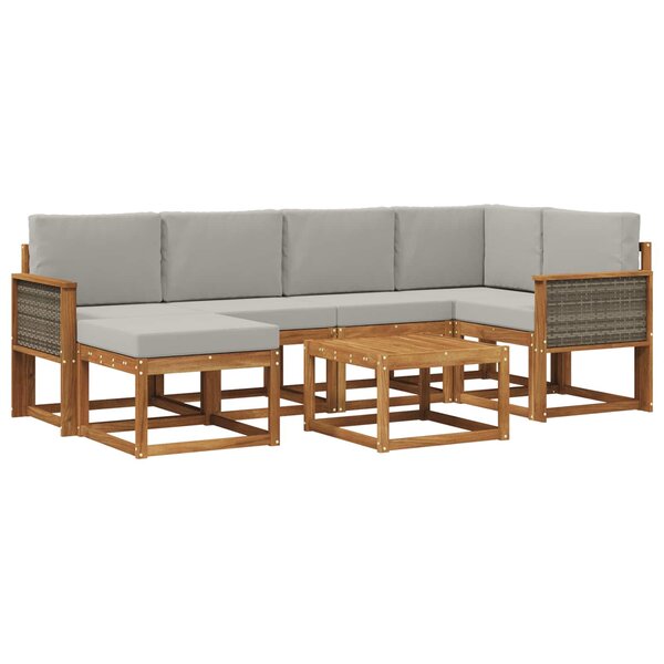 vidaXL Ensemble de canapés d'extérieur 7 pc Naturel et gris clair