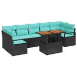 vidaXL Ensemble de canapé de jardin 8 Pièces Noir et Sarcelle
