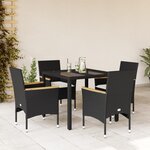 vidaXL Ensemble à manger de jardin et coussins 5 Pièces noir rotin verre