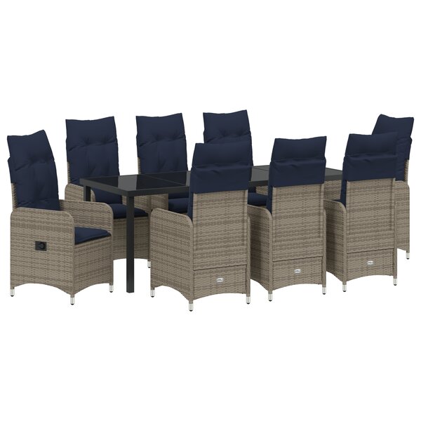 vidaXL Set de Salle à Manger de Jardin de 9 Pièces avec Coussins Noir Rattan Poly