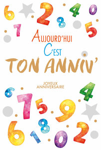 69-3114 Carte Anniversaire à tout âge 1 2 3 4 5 6 7 8 9 10 11 12 13 14 15 16 17 18 ans et + Aquarelle - Finitions Dorure Or Doré + Gaufrage en Relief +1 Enveloppe Format 12x17cm - Fabriqué en Europe