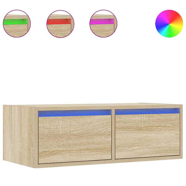 vidaXL Meuble TV avec lumières LED chêne sonoma 75x35 5x25 cm