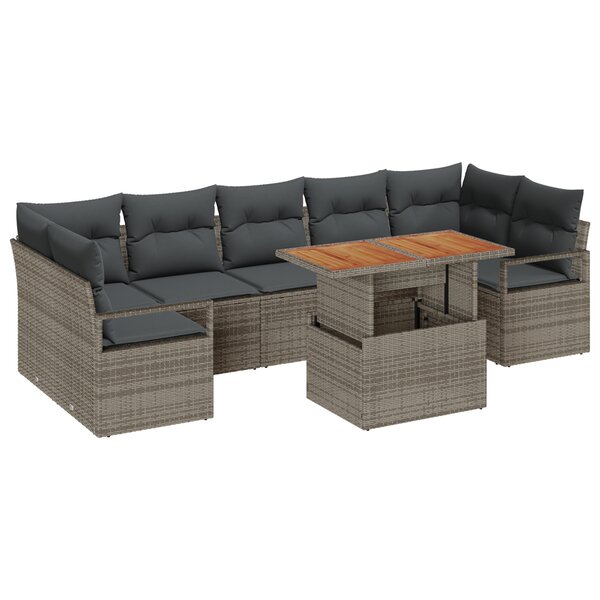vidaXL Ensemble de canapé de jardin 8 pièces avec coussins gris en poly rattan et acacia