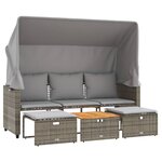 vidaXL Canapé de jardin 3 places avec auvent et tabourets gris rotin