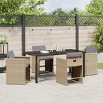 vidaXL Ensemble de Salle à Manger de Jardin 5 Pièces avec Coussins Beige Rotin Poly