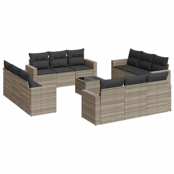 vidaXL Salon de jardin avec coussins 13 Pièces gris clair résine tressée