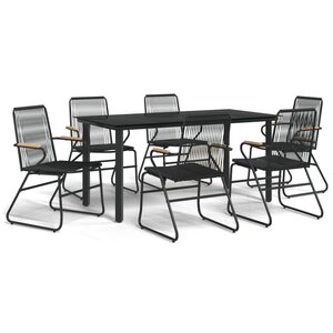 vidaXL Ensemble à manger de jardin 7 Pièces Noir Rotin PVC