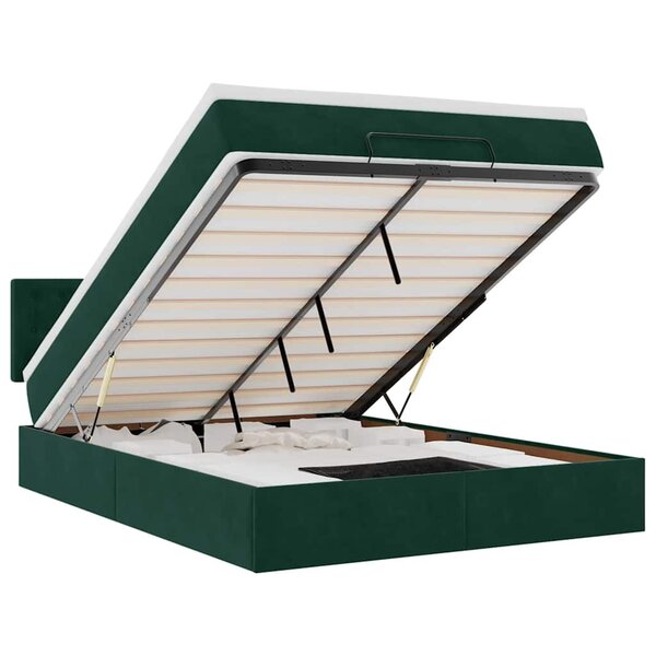 vidaXL Cadre de lit ottoman avec matelas vert foncé 140x190 cm velours