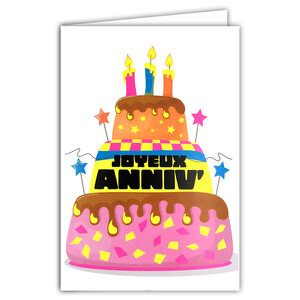 Carte FLUO Joyeux Anniversaire Gâteau 3 Bougies - Avec Enveloppe 12x17,5cm