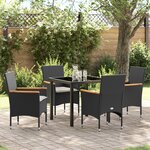 vidaXL Ensemble de salle à manger de jardin 5 pièces avec coussins en poly rotin noir