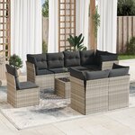 vidaXL Salon de jardin 9 Pièces avec coussins gris clair résine tressée
