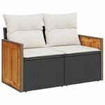 vidaXL Salon de jardin avec coussins 8 Pièces noir résine tressée acacia