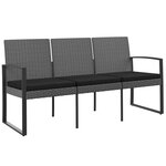 vidaXL Banc de jardin à 3 places et coussins gris foncé PP rotin