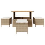 Ensemble de salle à manger de jardin 4 pièces avec coussins en poly rotin beige et acacia