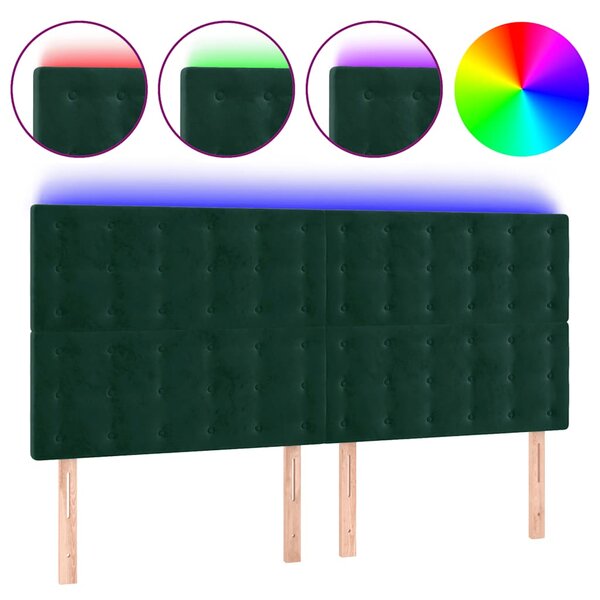 vidaXL Tête de lit à LED Vert foncé 160x5x118/128 cm Velours