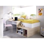 Lit combiné enfant KRIC - chêne naturel et blanc - Bureau et rangement - 90 x 190 cm