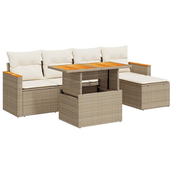 vidaXL Salon de jardin 6 Pièces avec coussins beige résine tressée acacia