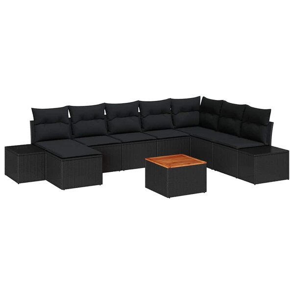 vidaXL Ensemble de canapé de jardin avec coussin 9 Pièces Noir polyrotin