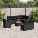 vidaXL Salon de jardin 9 Pièces avec coussins noir résine tressée