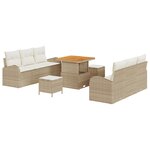 Set de Canapés de Jardin 9 Pièces avec Coussins Beige Poly Rotin Acacia