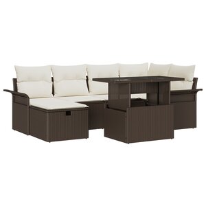 vidaXL Ensemble de Canapés de Jardin 7 Pièces avec Coussins en Poly Rattan Marron