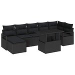 vidaXL Ensemble de canapé de jardin avec coussin 8 Pièces Noir