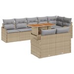 Ensemble de canapé de jardin 9 pièces avec coussins Beige Poly Rattan