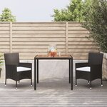 vidaXL Ensemble à manger de jardin avec coussins 3 Pièces Noir