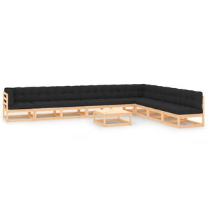 vidaXL Salon de jardin 10 Pièces avec coussins anthracite Pin massif