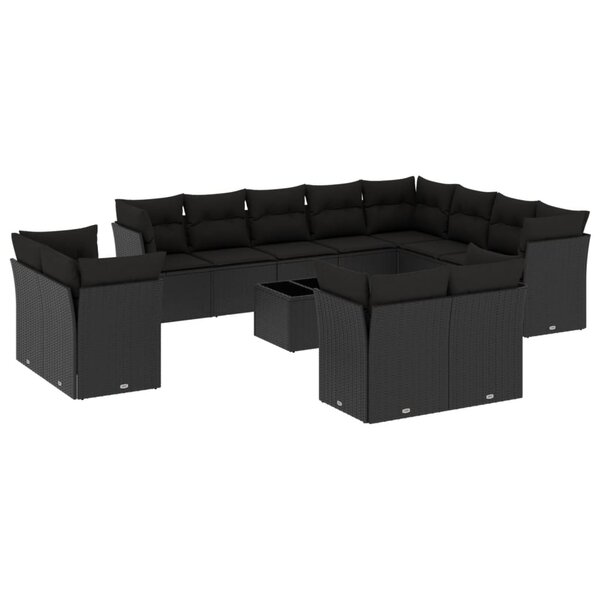 vidaXL Salon de jardin avec coussins 13 Pièces noir résine tressée