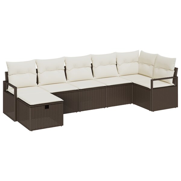 Ensemble de canapés de jardin en 7 pièces avec coussins en poly rattan marron