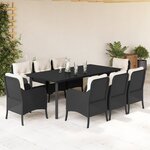 vidaXL Ensemble à manger de jardin 9Pièces coussins noir résine tressée