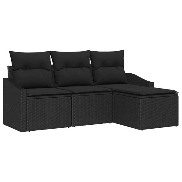 vidaXL Ensemble de canapé de jardin 4 pièces avec coussins Noir Rattan Poly