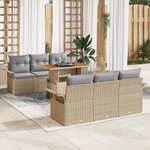 vidaXL Ensemble de Canapés de Jardin 7 Pièces avec Coussins Beige Poly Rattan Acacia