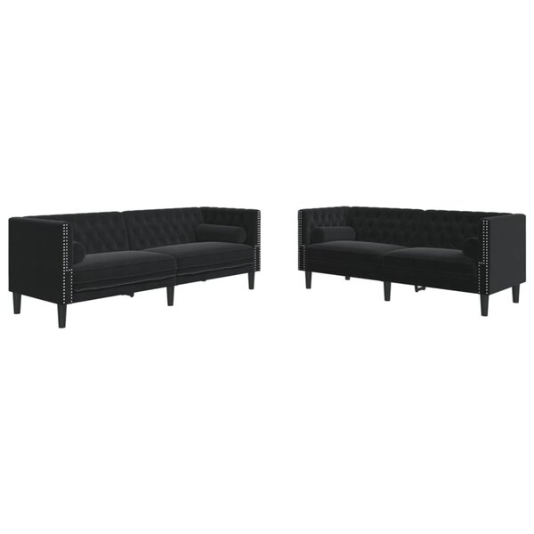 vidaXL Ensemble de canapé Chesterfield et traversins 2Pièces noir velours
