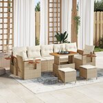 Ensemble de 10 pièces de Sofa Jardin avec Coussins Beige Rotin Poly Acacia