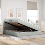 vidaXL Lit de rangement LED avec matelas Gris clair 160 x 200 cm