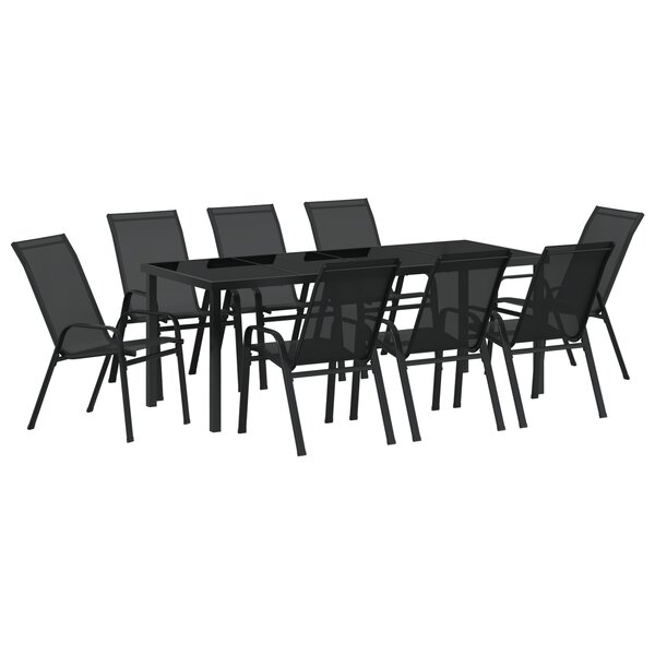 Ensemble de salle à manger de jardin 9 pièces vidaXL noir textilène et acier