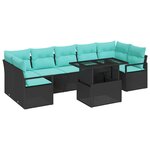 vidaXL Ensemble de canapé de jardin 8 Pièces Noir et Bleu polyrotin