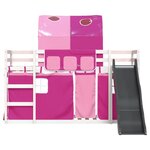 vidaXL Lit superposé avec toboggan et rideaux rose 90x190 cm