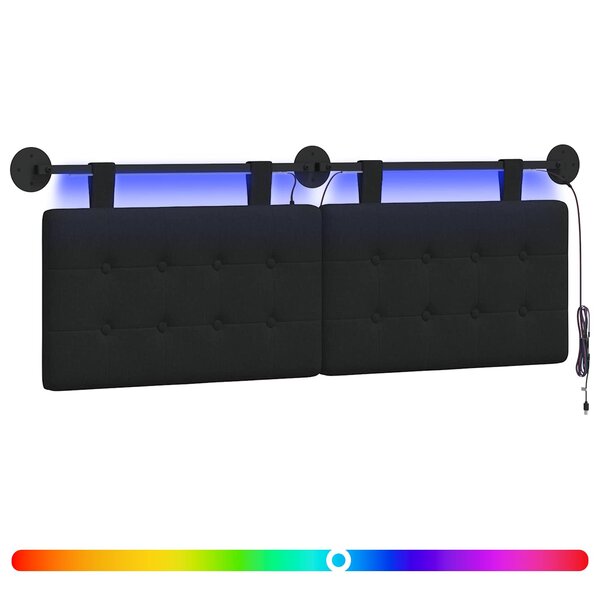 vidaXL Tête de lit suspendue Avec lumière LED Noir Tissu