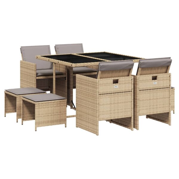 vidaXL Ensemble à manger de jardin et coussins 9 Pièces mélange beige